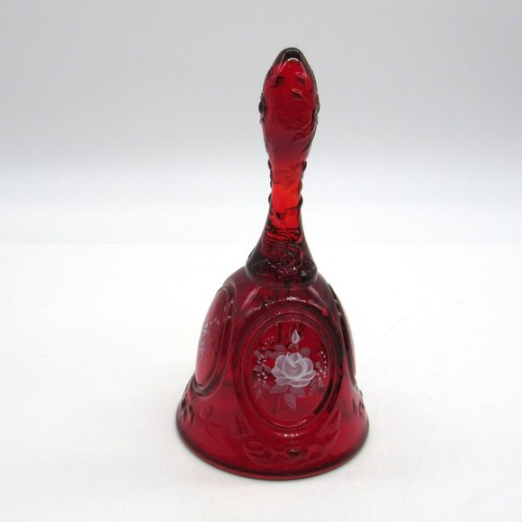 VTG Fenton Red Amberina Bell White Roses Hand Painted signed Frida - Picture 1 of 13